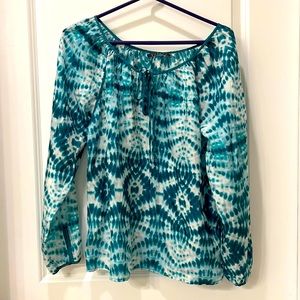 NWOT Velvet brand green tie-dye silk top in size small